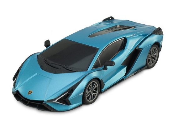 Siva RC auto Lamborghini Sian 1:24 modrá metalíza ,100% RTR, LED světla