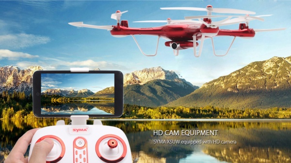 SYMA X5UW PRO - WIFI-HD kamera + barometr + 28 minut letu ČERVENÁ