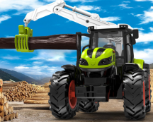 RC traktor s drapákem na nakládání dřeva